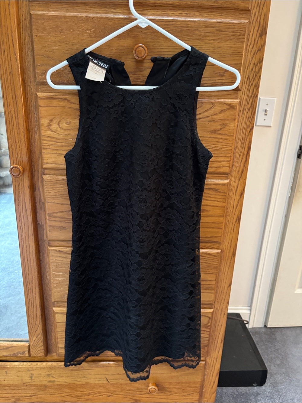 My Michelle Black Floral Lace Sleeveless Shift Dress